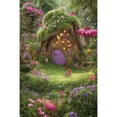 Castle Turret Ivy Cloud Wildflower Firefly Photography Background Enchanted Tree Rainbow Arch Brook Studio Backdrops AB-05