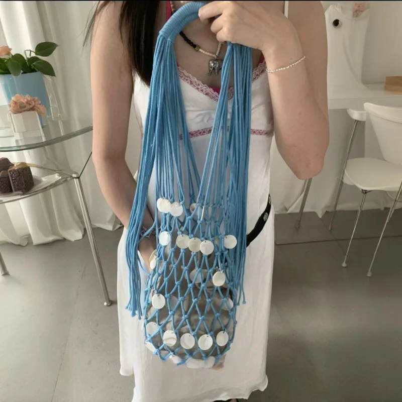 

Brand shell pendant woven shoulder bag tassel design hollow sequins underarm crossbody bag lazy loose handbag fashion women' bag