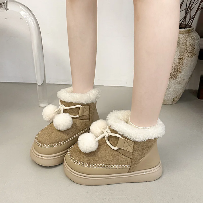 

Women's Winter Snow Boots with Fleece Lining, Warm Korean Fashion, Thick Sole, Non-Slip, High-Top, Closed Heel, Cotton Shoes