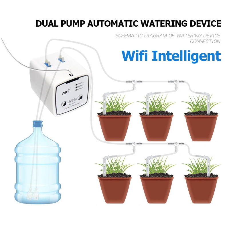 

Умное устройство для полива, двойной насос с таймером и дистанционным управлением через приложение, Wi-Fi, для садовых растений и цветов