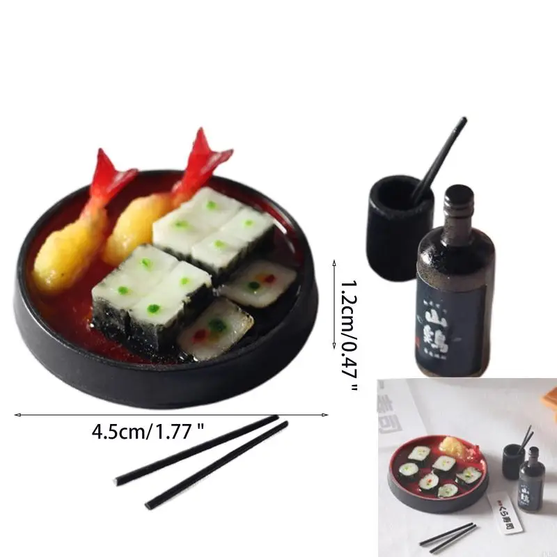 4XBD 1:12 Scale ของเล่นรุ่นตุ๊กตาตกแต่ง Miniature จานซูชิแผ่น Shochu ตะเกียบน่ารักเด็กโปรดปราน