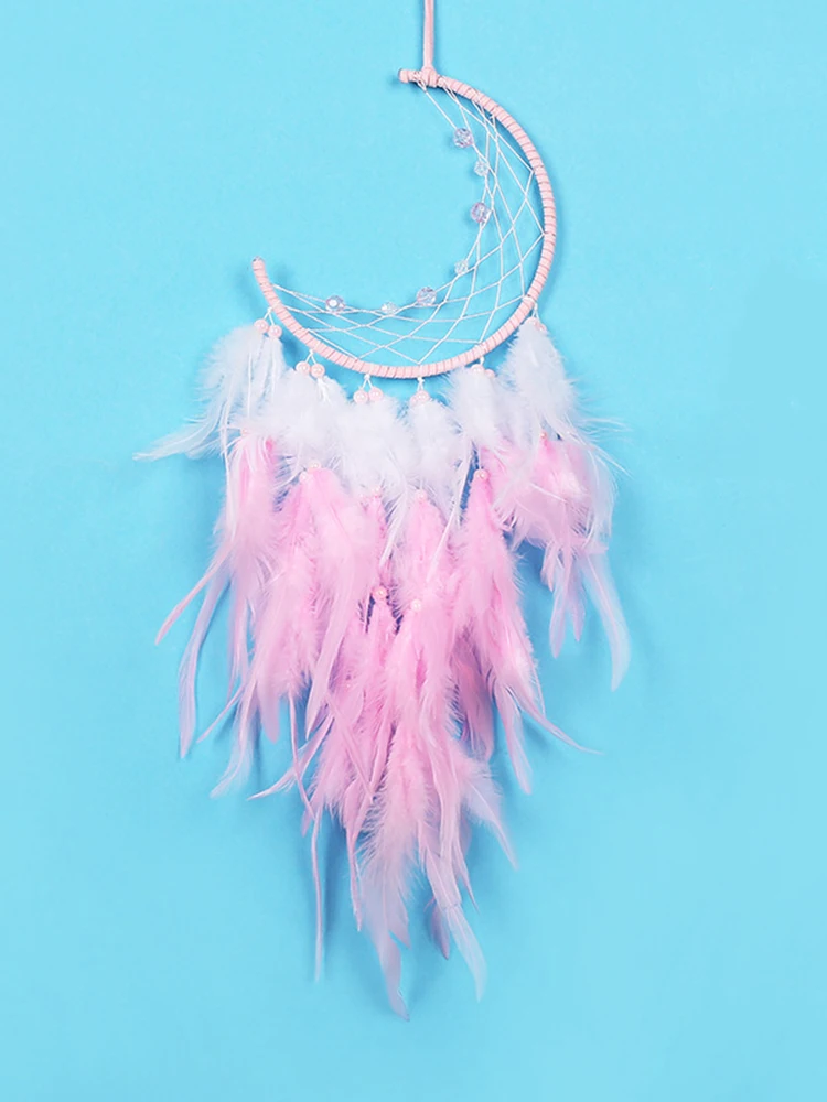 Dream Catcher Pink Feather Wind Chime Hand-made Outdoor Garden Curtain Hanging Ornaments Birthday Christmas Gift Home Decoration