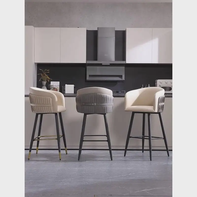 

Italian high-end bar chair light luxury metal home backrest high-footed bar stool