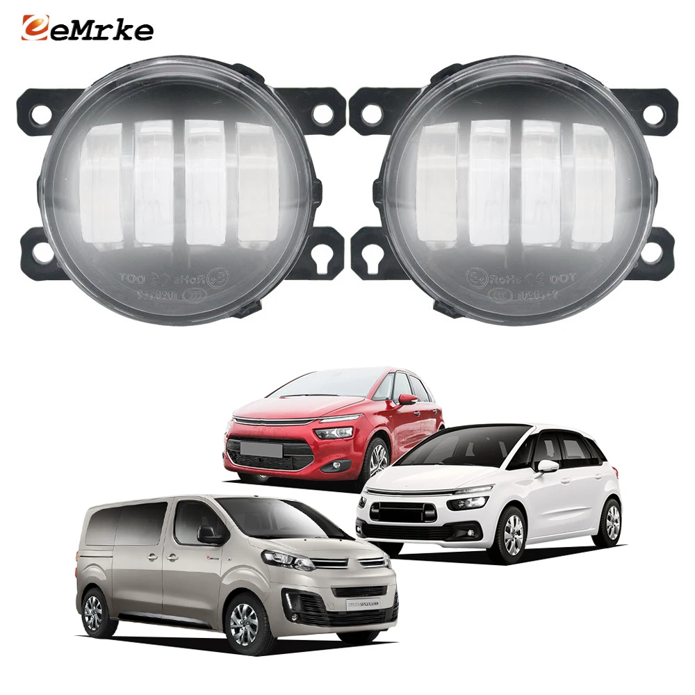 2-Pcs Led PTF Car Fog Lights Assembly DRL for Citroen C4 Grand Picasso II,C4 Picasso SpaceTourer V Jumpy Dispatch, e-Dispatch