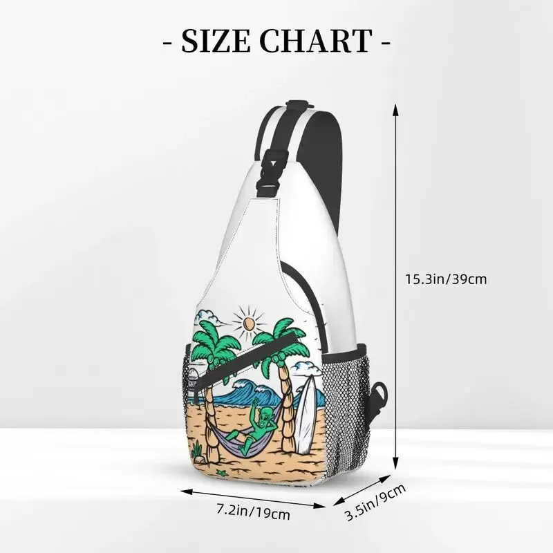 Fashion Summer Beach Alien Surfing Crossbody Sling Backpack Men Surf Rider Shoulder Chest Bags for Travel Cycling