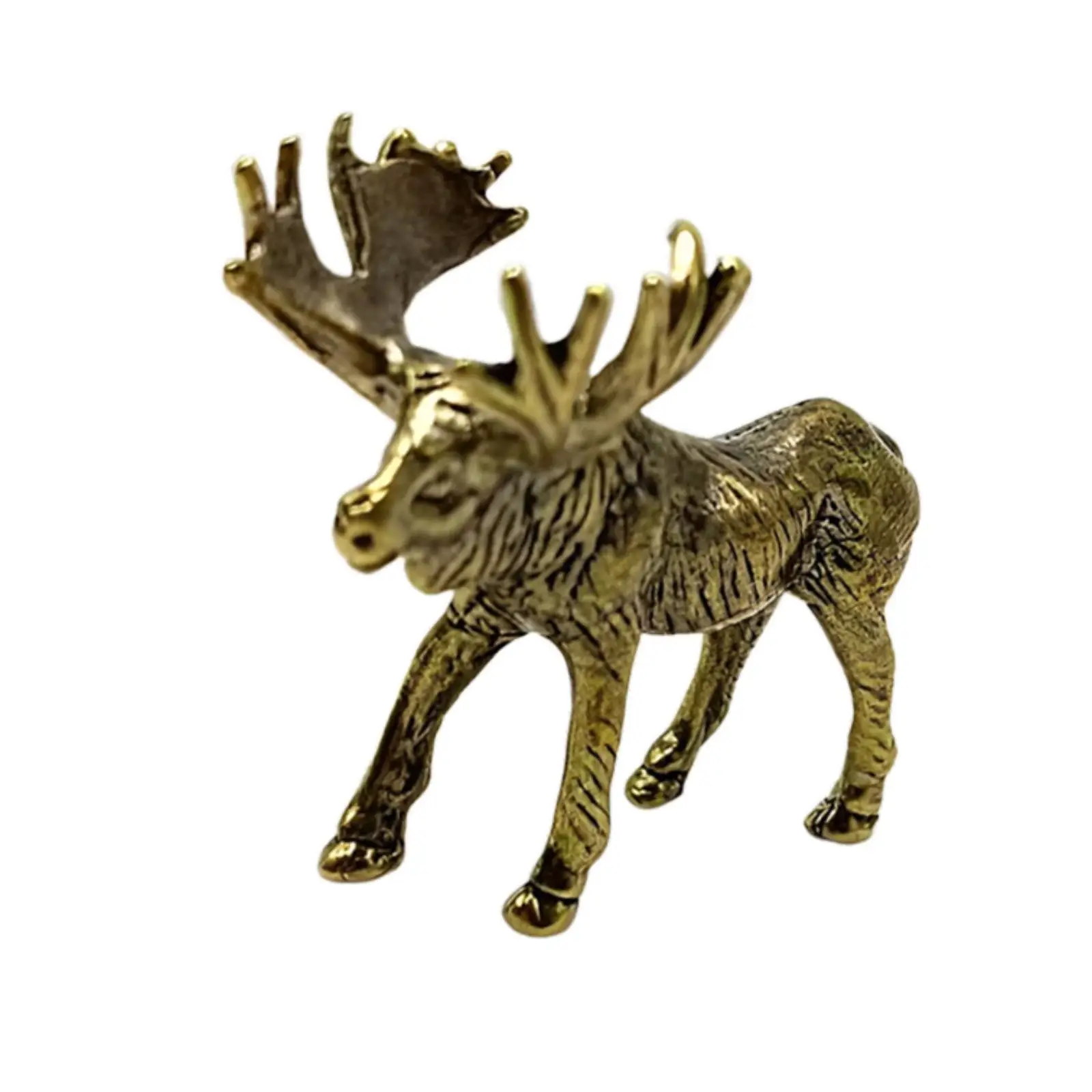 Mini Deer Sculpture Brass Elk Statue Retro Crafts Animal Figurine Cute Tea Pet for Bookshelf Desk Tea Room Bedroom Decoration