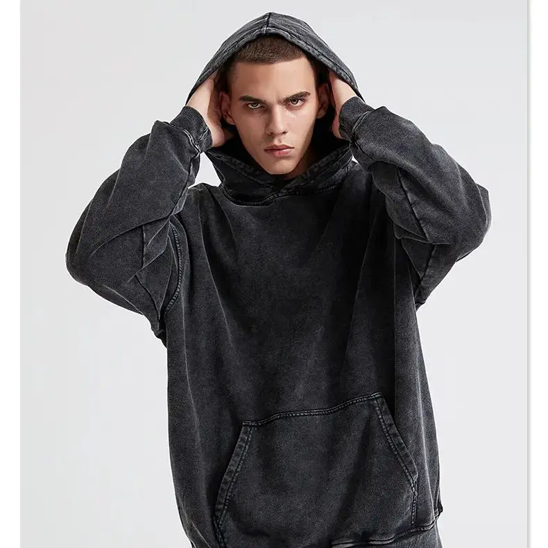 Soild Color Cotton Washed Hoodies Vintage Hip Hop Running Sportwear Hooded Sweatshirts Oversize Women Men Spring Pullover