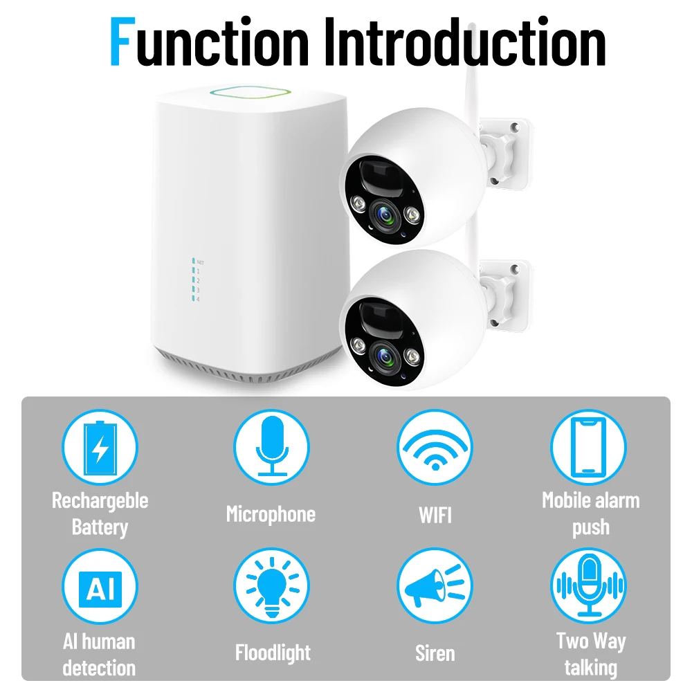 WESECUU WIFI AI PIR motion detection Wireless Rechargeable Battery cctv camera kit Two Way Audio WIFI Security Camera System