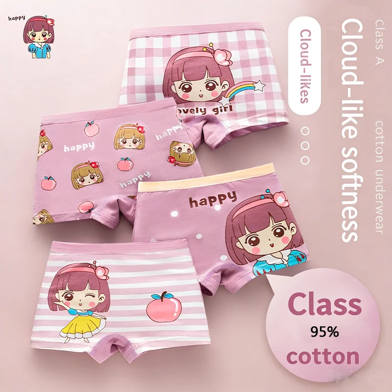Kids Underwear Cotton Pink Cartoon Rabbit Breathable Soft Purple Girls Panties Flat Corner Clothes For Little Girls 1-10 Years