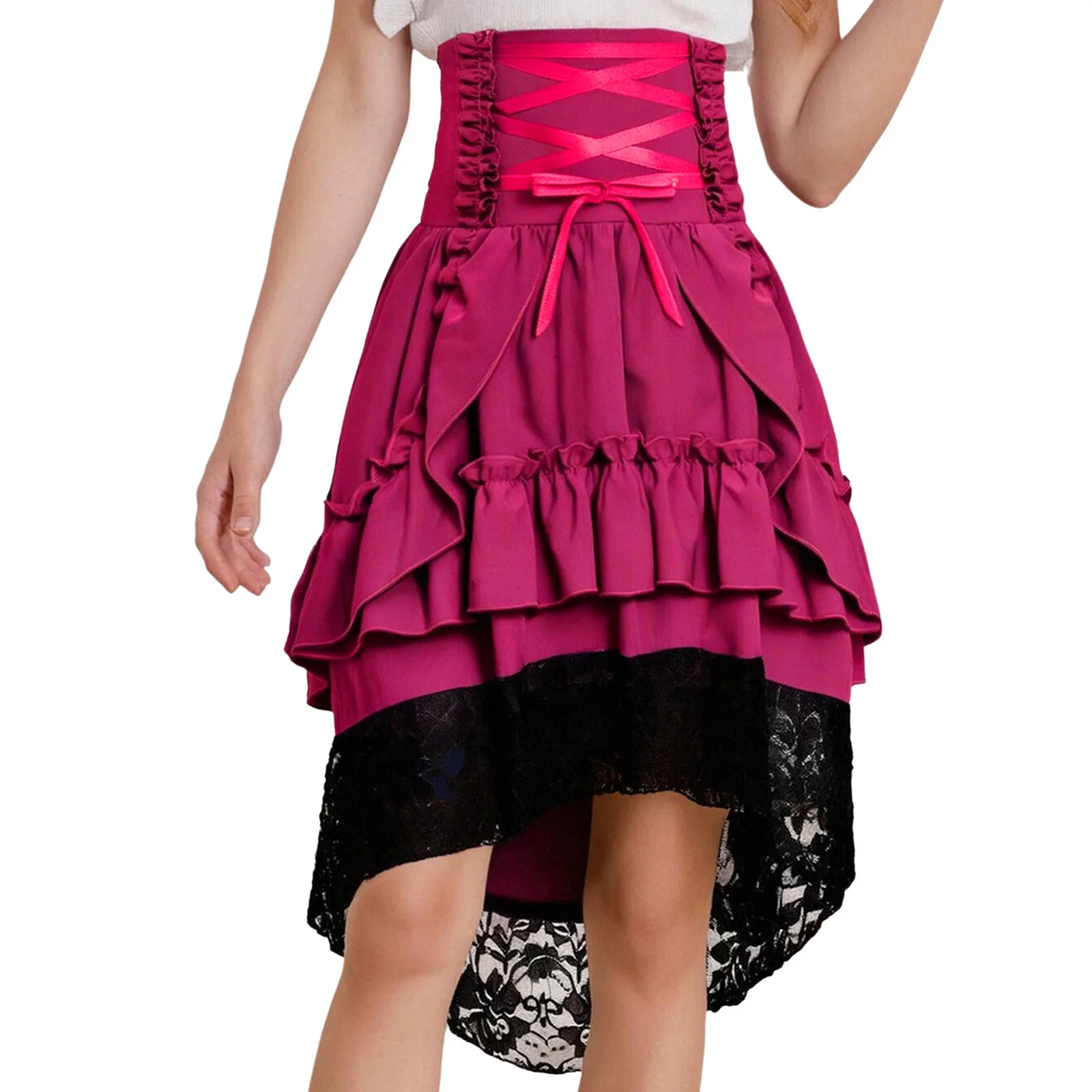 

Girls Medieval Skirt Vintage Renaissance Victorian Layered Lace Ruffle Skirt Frilly Steampunk Gothic Skirt for Halloween Costume