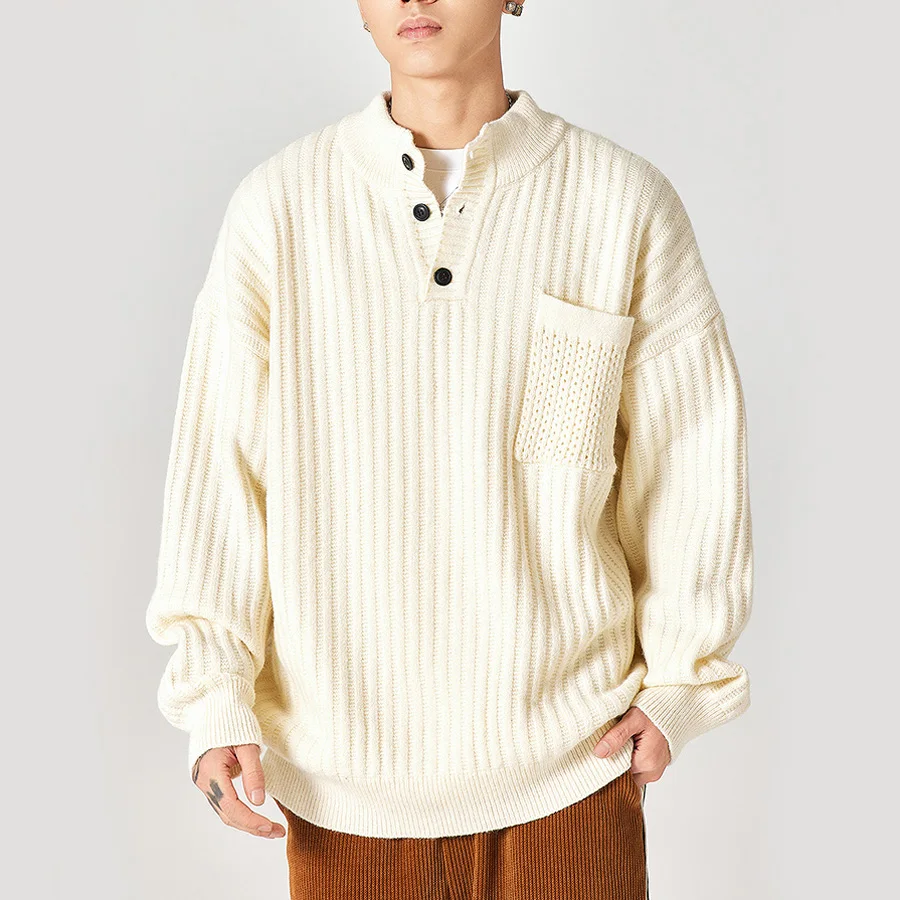 

Solid Color Stripe Sweater Men's Brand Loose Casual Plus Size Streetwear Vintage Fashion Pullover Knitted Sweater Jumper Clothes