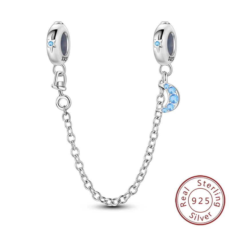 

Подвески, оригинальные стерлингового серебра 925, синяя луна, звезда, защитная цепочка, бусины, подходят для браслета, женские украшения, сделай сам, изысканный подарок, аксессуар