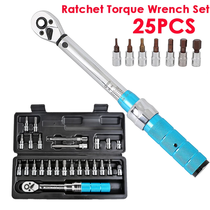 

1/4" 2-14Nm Adjustable Torque Wrench Bicycle Repair Tools Kit Set Tool Bike Repair Spanner Hand Tool Set