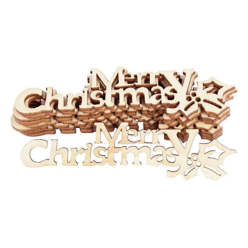 10pcs Wooden Merry Christmas Letter DIY Wooden Slice Christmas Hanging Ornaments Wood Pieces Crafts Xmas Navidad Decoration Gift