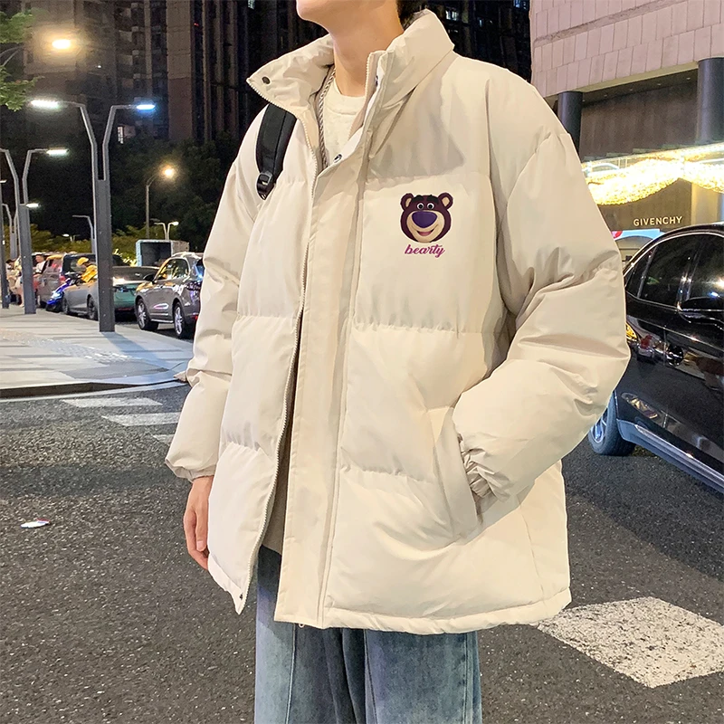 

Men's Winter Thiened down Cotton Jaet Loose Fit Bread Sle Warmth Padded Coat Youth Casual Cleanfit Zipper Closure