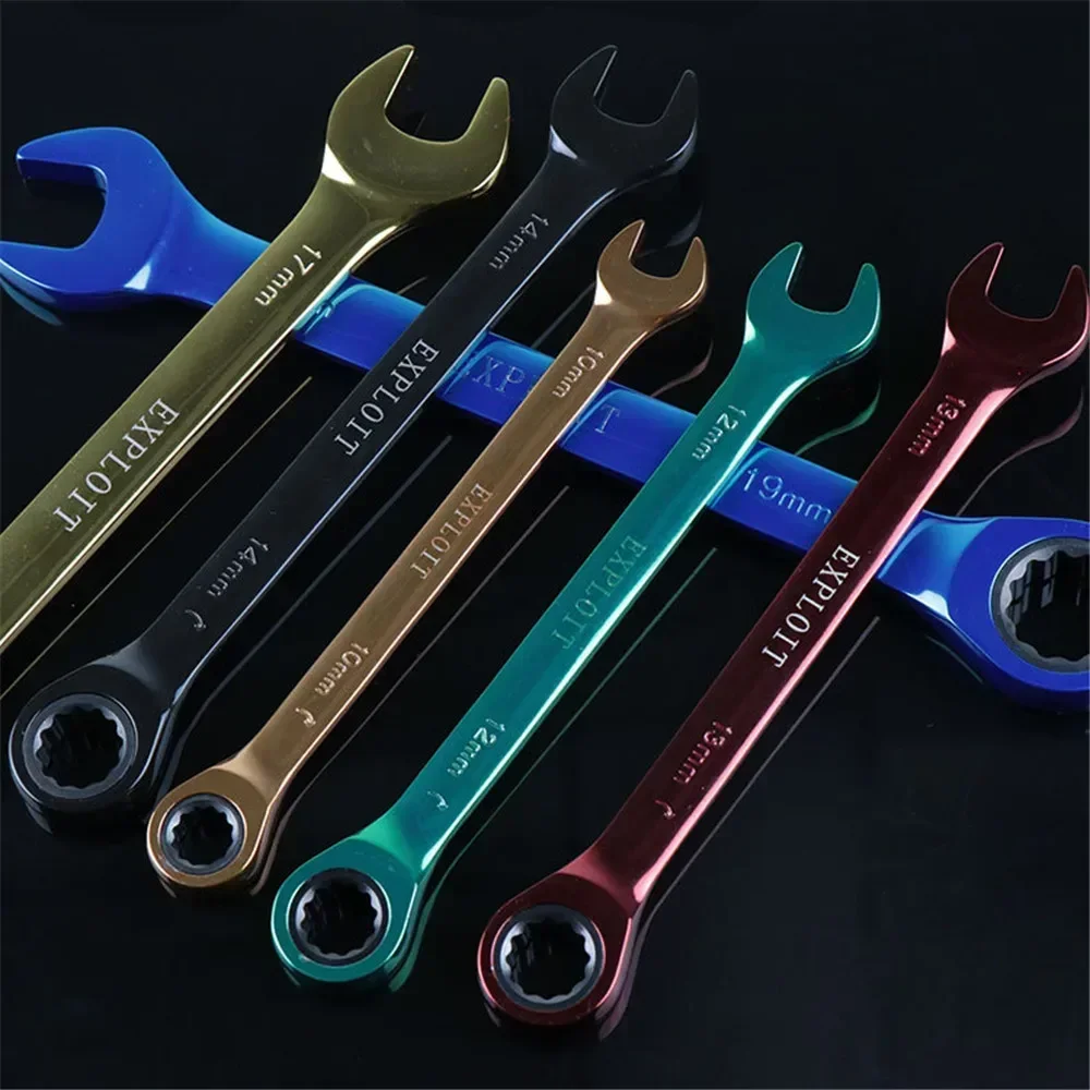 Hand Tools Hardware Acessories 8/10/12/13/14/17/19mm Multi-function Color Ratchet Hex Key Dual-purpose Open Movable Wrench