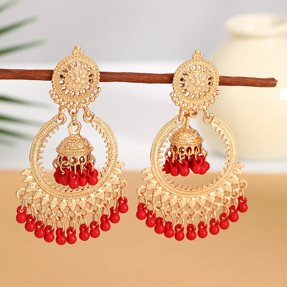 European and American Bohemian Exaggerated Tassel Small Bell Earrings Metallic Design Ethnic Style Birdcage Earrings For Women