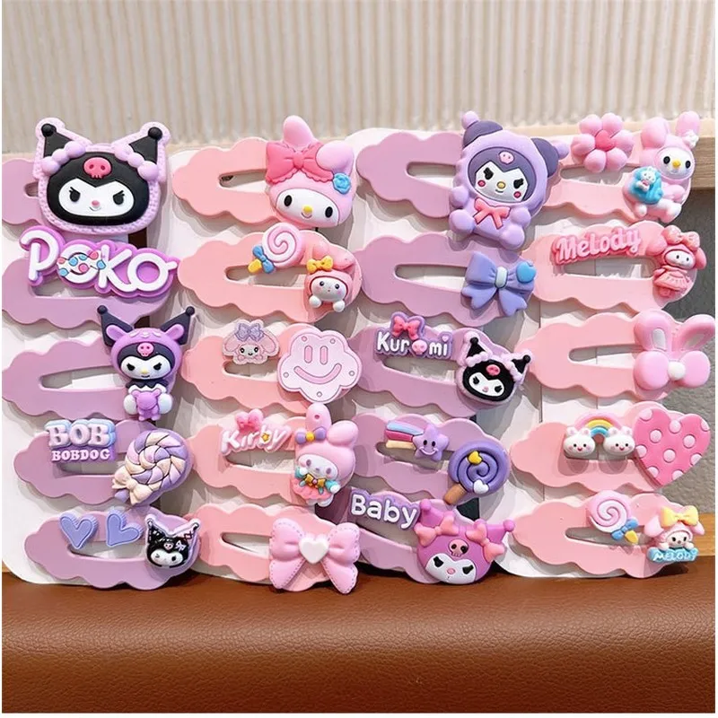 Ensemble d'accessoires pour cheveux Hello Kitty Kuromi, pinces à cheveux de dessin animé pour enfants, pinces latérales, attaches pour queue de cheval, pinces à cheveux, élastiques pour cheveux