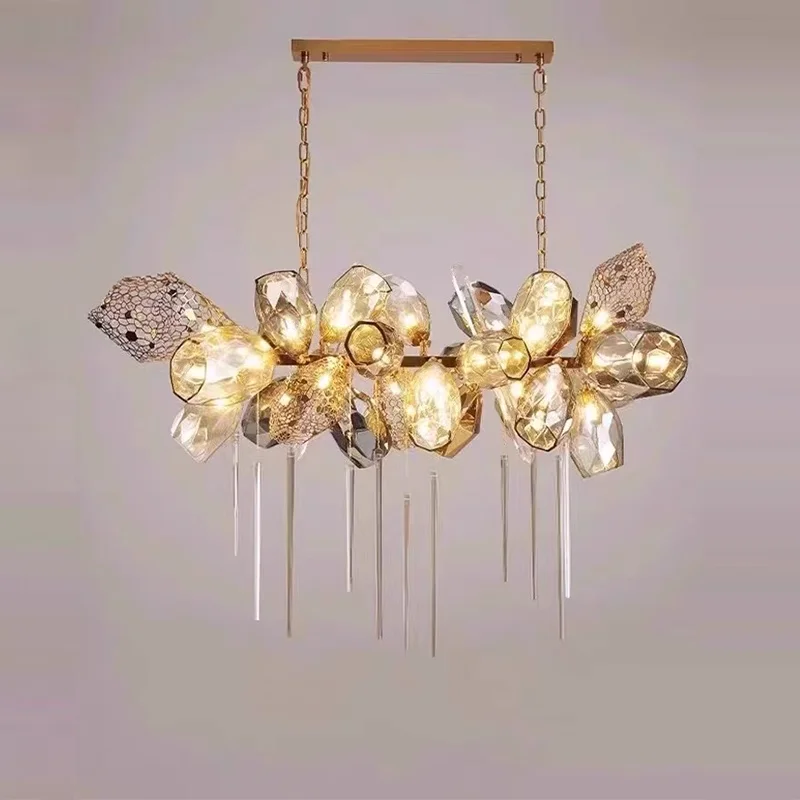

2025 Gold Glass Nordic Chandelier Lustre Hanging Ceiling Lamp High End for Living Dining Bedroom Decoration Pendant Light