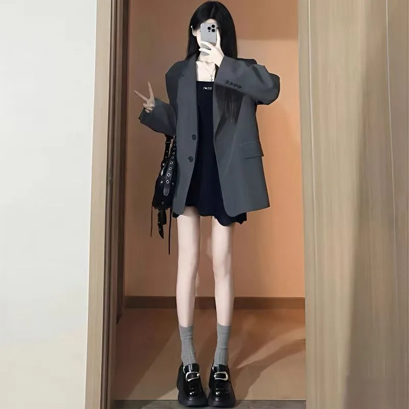 

2025 Spring/Autumn Loose Fit Gray Men's/Women's Casual Blazer - Korean Style Slim Fit Short Height Suit Jacket