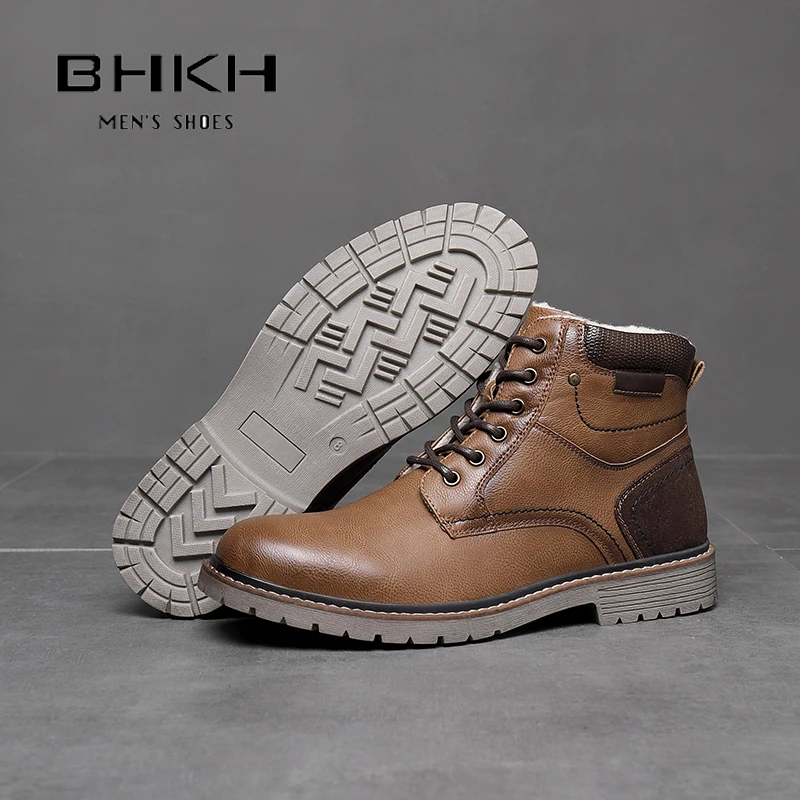 BHKH Retro Style Ankle Boots 2022 Winter Lightweight Lace-up Ankle Boots Casual Formal Footwear Brand Man Shoes Zapatos