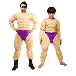 Whole body Muscles Adult Kids Muscular Men Cosplay Muscle Jumpsuit Costume Little Boys Man Roleplay Funny Bodysuit Halloween