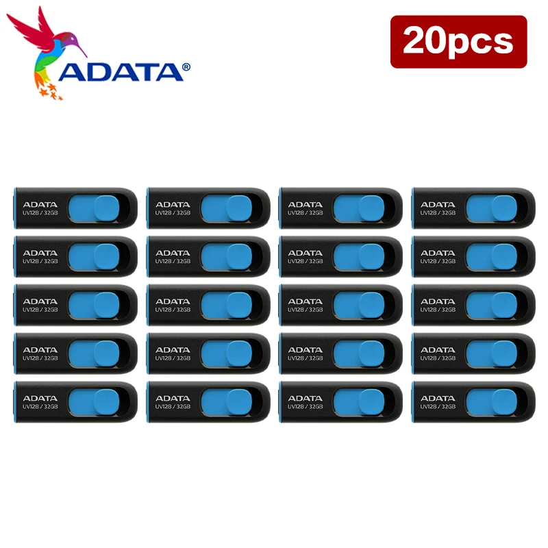 10pcs/20pcs/lot ADATA UV128 Pendrive USB 3.2 Gen 1 USB Mini Flash Drive 32GB 64GB Memory Stick U Disk up to 100MB/s Retractable