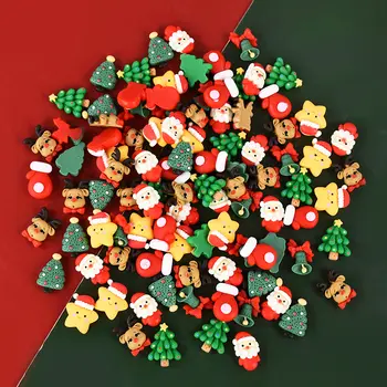 20 ks mini vánoční pryskyřičné figurky, řemesla, roztomilý sob, vánoční stromeček, Santa Claus, ploché kabošony, ozdoby, DIY, novoroční dárky 8 nejlepší prodej miniaturní vánoční figurky - №1