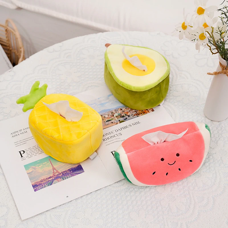 

Cartoon Cute Plush Tissue Boxes Pineapple Watermelon Avocado Whale Creativity Home Car Soft Paper Holder Napkin Case Nice Gifts
