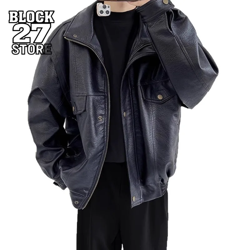 

Мужская куртка Harajuku, американская винтажная уличная одежда, байкерское пальто из искусственной кожи, короткий бомбер-пилот, свободный стиль, весна-осень, ретро