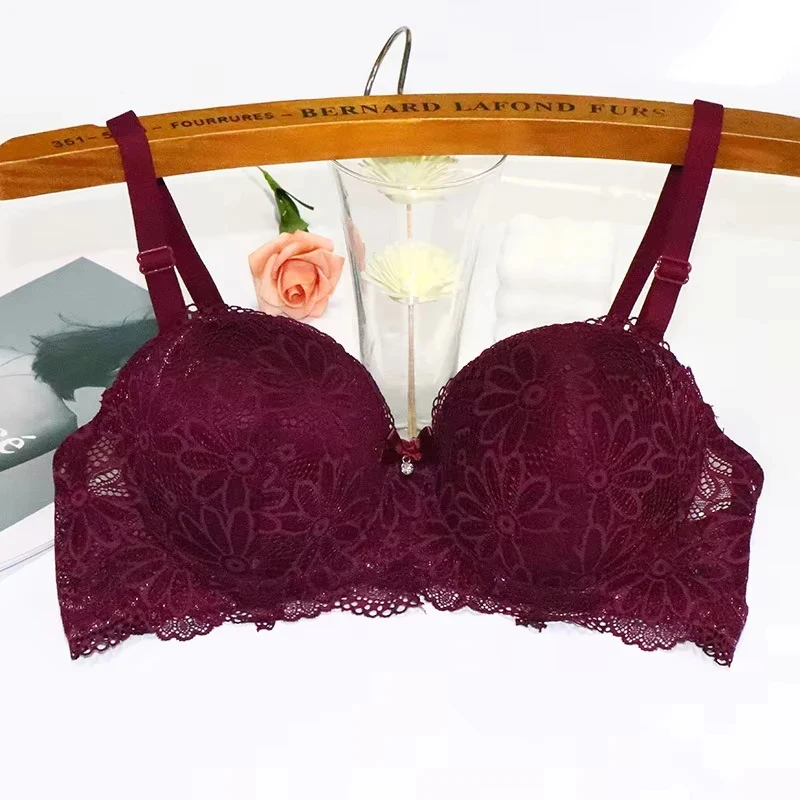Lace Bra for Women Big Cup 1/2 Sexy Floral Underwire Underwear Ladies Push Up Thin Bra Half Cup 36-42C Black Gather Brassiere