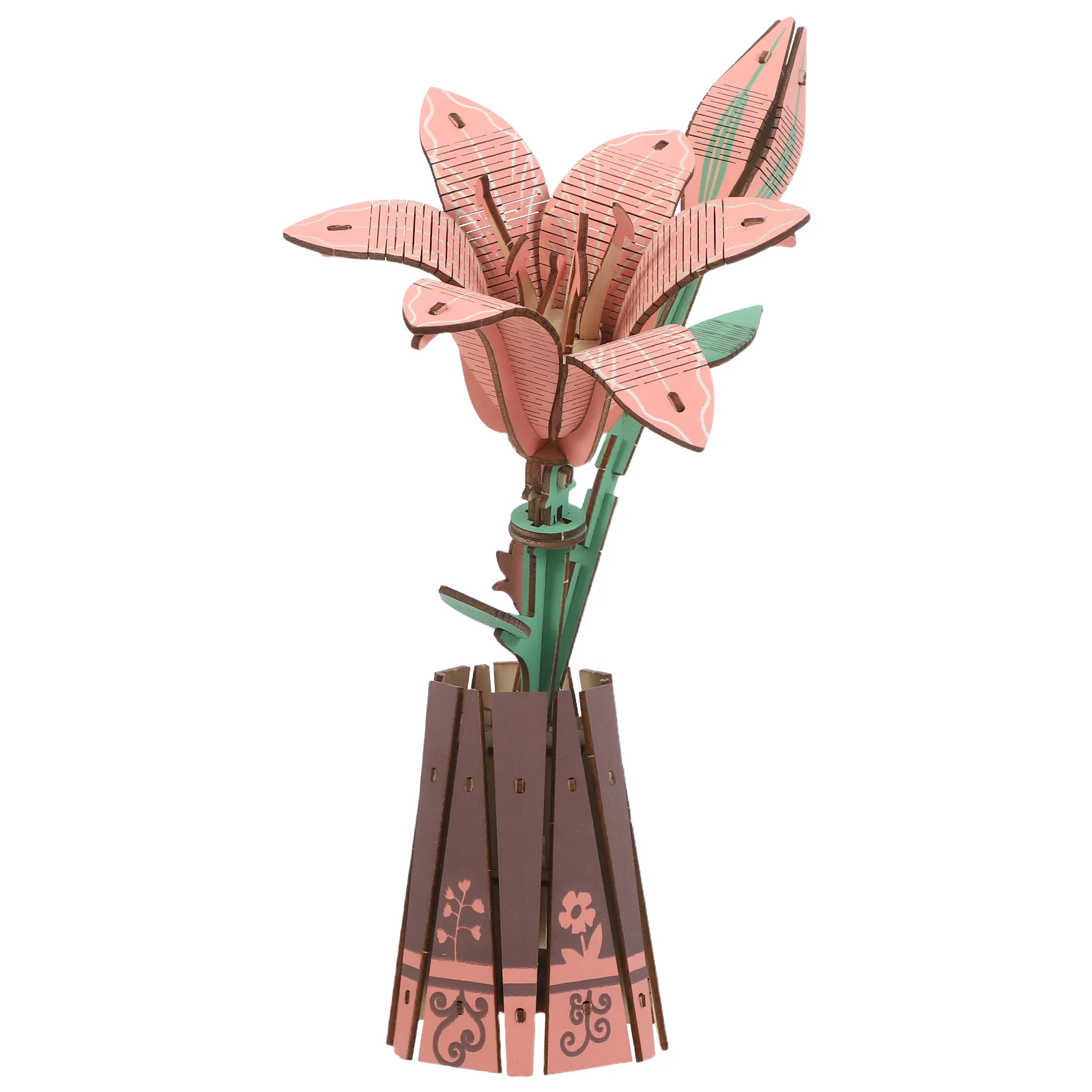 1 set di fiori in legno puzzle 3D giglio bonsai kit di montaggio per la decorazione domestica desktop arte artigianale composizione floreale set artigianale in legno fai da te