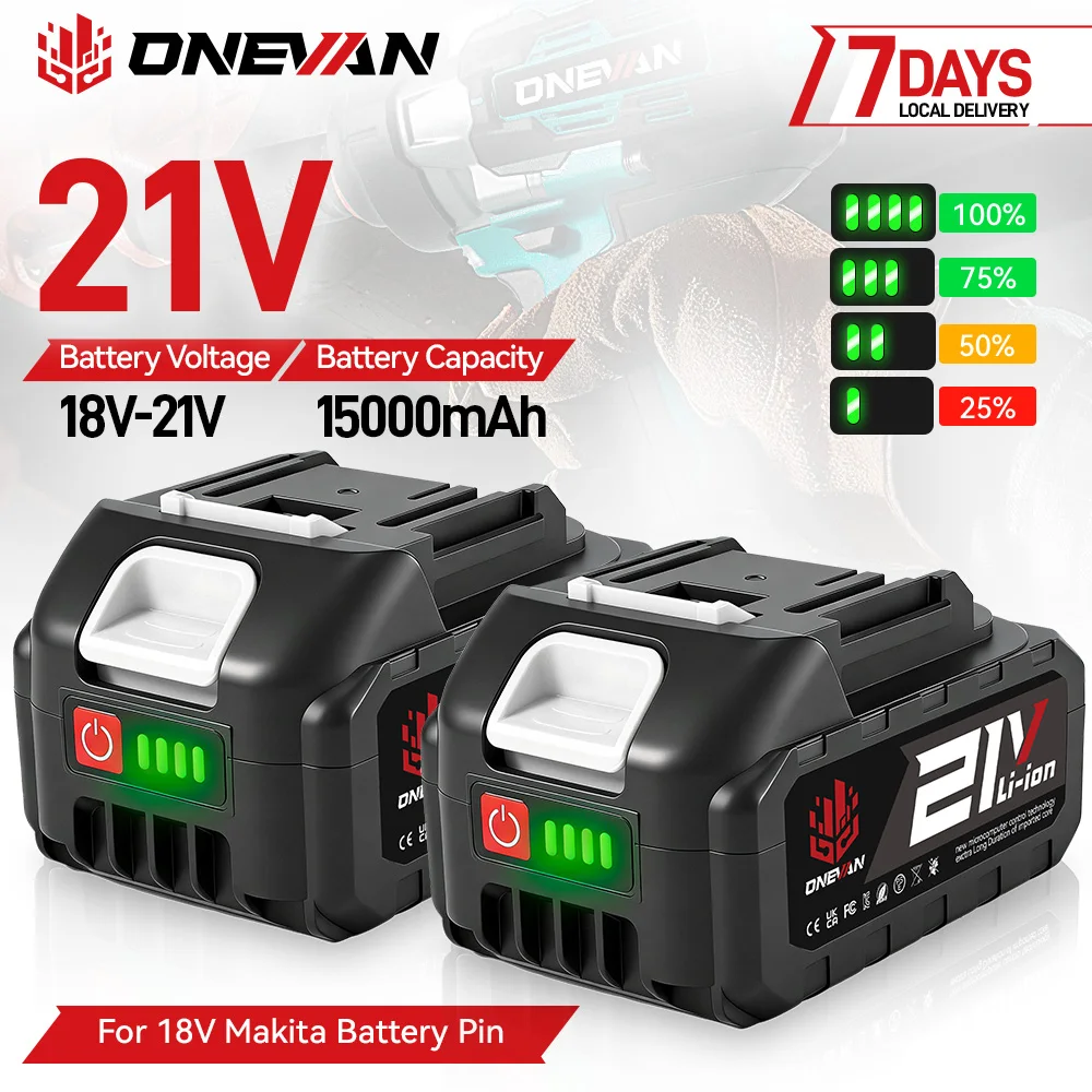 Batterie lithium-ion rechargeable haute capacité ONEVAN 15000mAh pour perceuse à chocs sans fil pour batterie Makita 18V