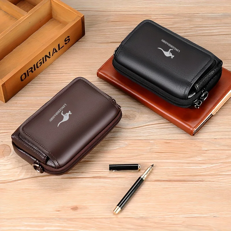 Men Small Crossbody Phone Bag Kangaroo Logo PU Leather Waist Pack, Mini Shoulder Sling Bag Multi Pockets Zipper Purse for Daily