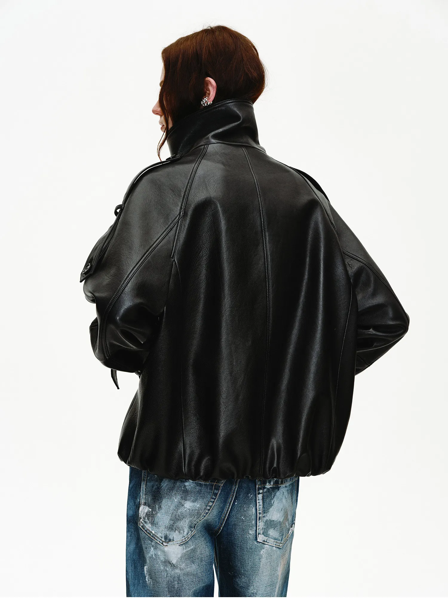 Lautaro Spring Autumn Cool Handsome Oversized Black Pu Leather Jackets for Women Double Breasted Luxury Designer Clothes Fashion