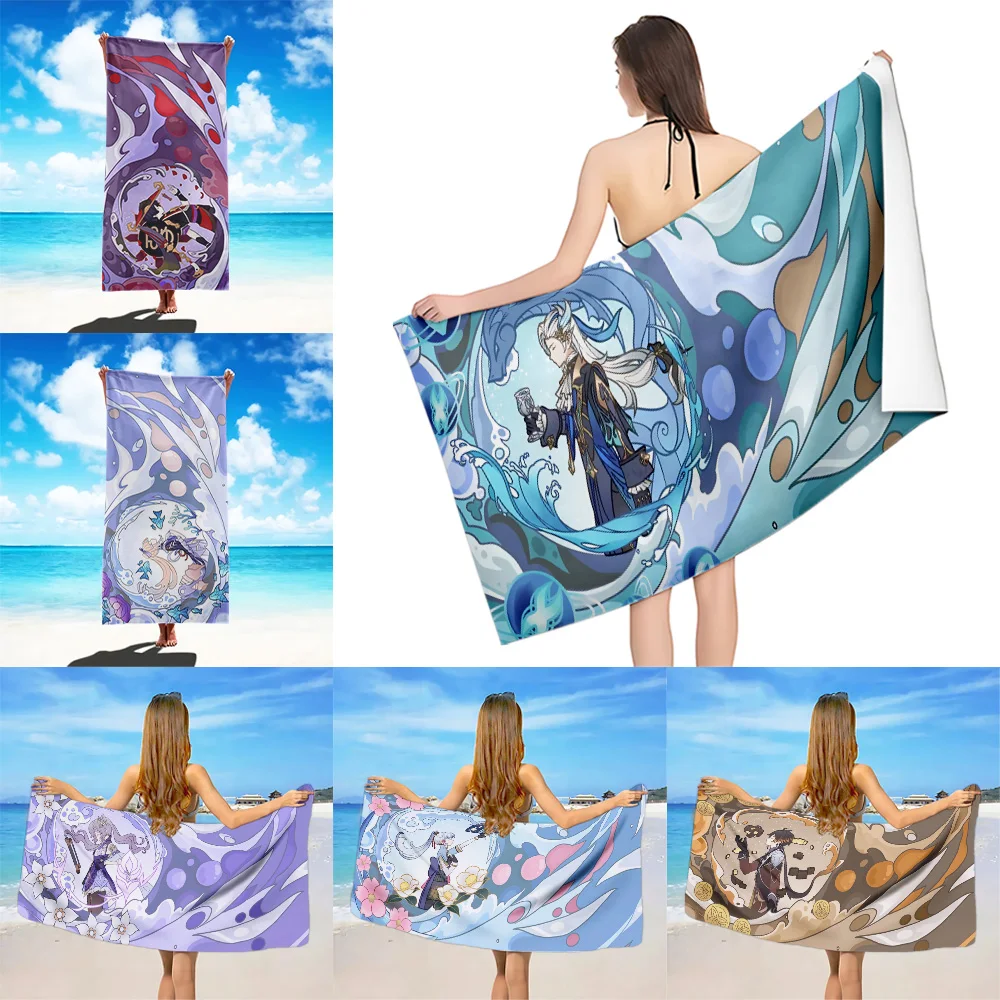 Anime Game Furina Neuvillette Xiao Wanderer Beach Towel Microfiber Sand Free Dry Soft Sandproof Pool Towels for Women Shower