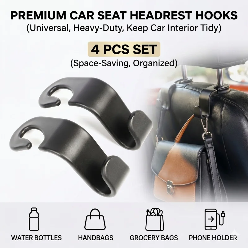 

4/6pc car seat hooks, car rear seat hooks, car headrest hooks, black multi-functional car accessories, suitable for bags wallets