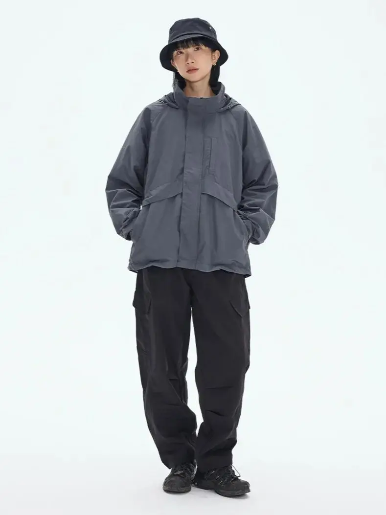 無地長袖フード付きジャケット防風防水カジュアルハイキングキャンプ釣りメンズレディースジャケット2025新スタイル