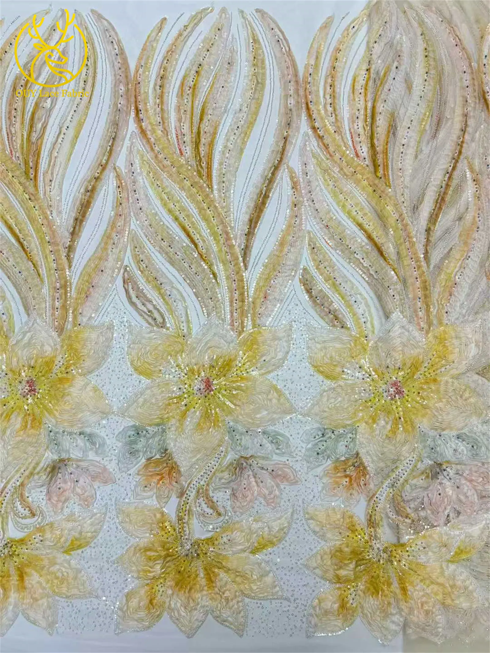3D Afrikanischer Spitzenstoff 2026 Hochwertige Französische Pailletten-Perlen-Stickerei Spitzenstoff Nigerianische Spitze für Brautkleider und Hochzeitskleider – Detail 23