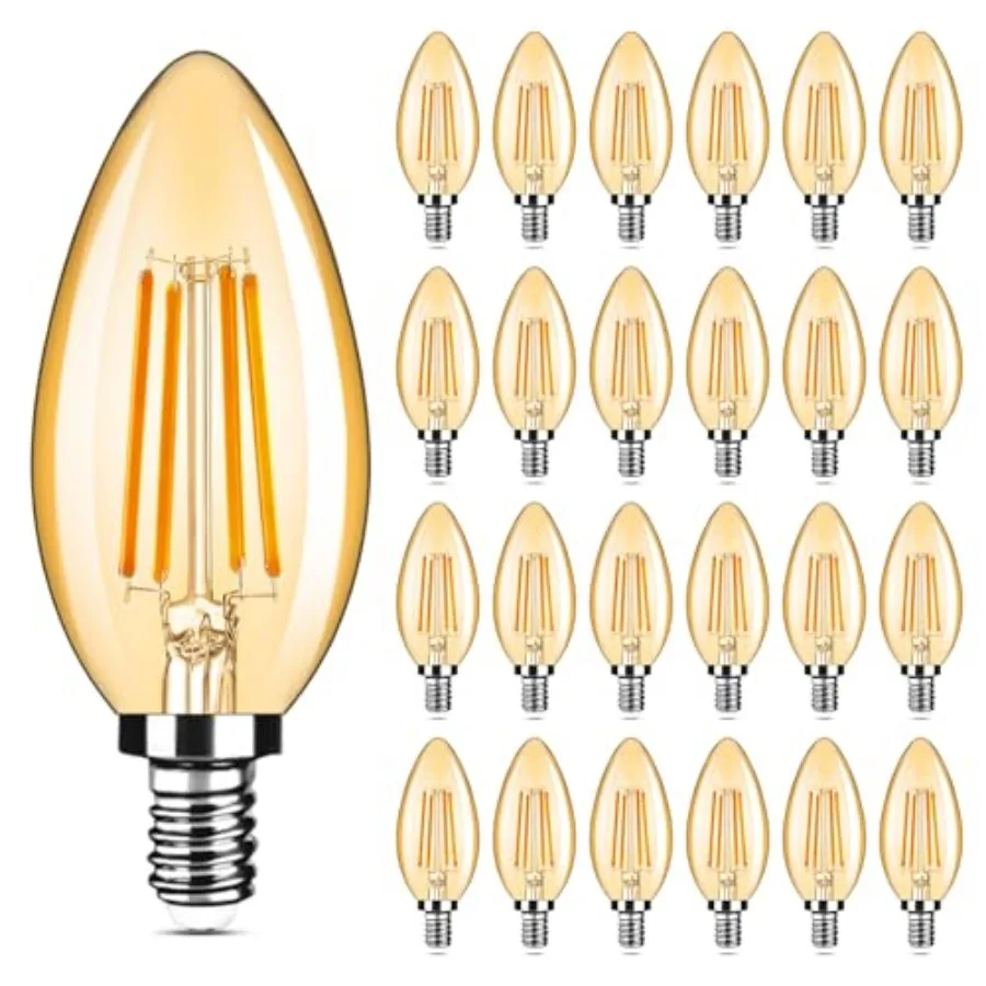 

24-Pack Dimmable E12 Candelabra Bulbs 40Watt Equivalent 2200K 380Lumens 4W B11 Chandelier Light Bulbs Filament Clear Glass Cand