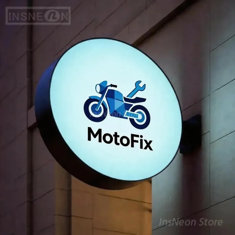 Business Advertising LED Neon Signboard MotoFix, Custom Illuminated Logo Wall Letters, Luminous Box for Bar & Boutique