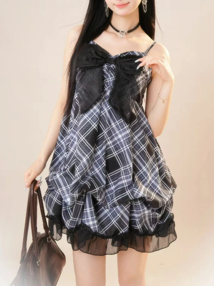 Abito con cinturino stile vintage giapponese Donna Corea Moda Abiti con camicetta in pizzo nero Estate Dolce patchwork Nuovo abito intero 2025