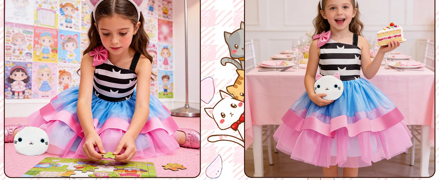 Mädchen Cartoon-Puppen Cosplay-Kostüm mit Stirnband und Socken, Karneval-Kinderkostüm, Ärmelloses Sommer-Prinzessinnenkleid – Detail 6