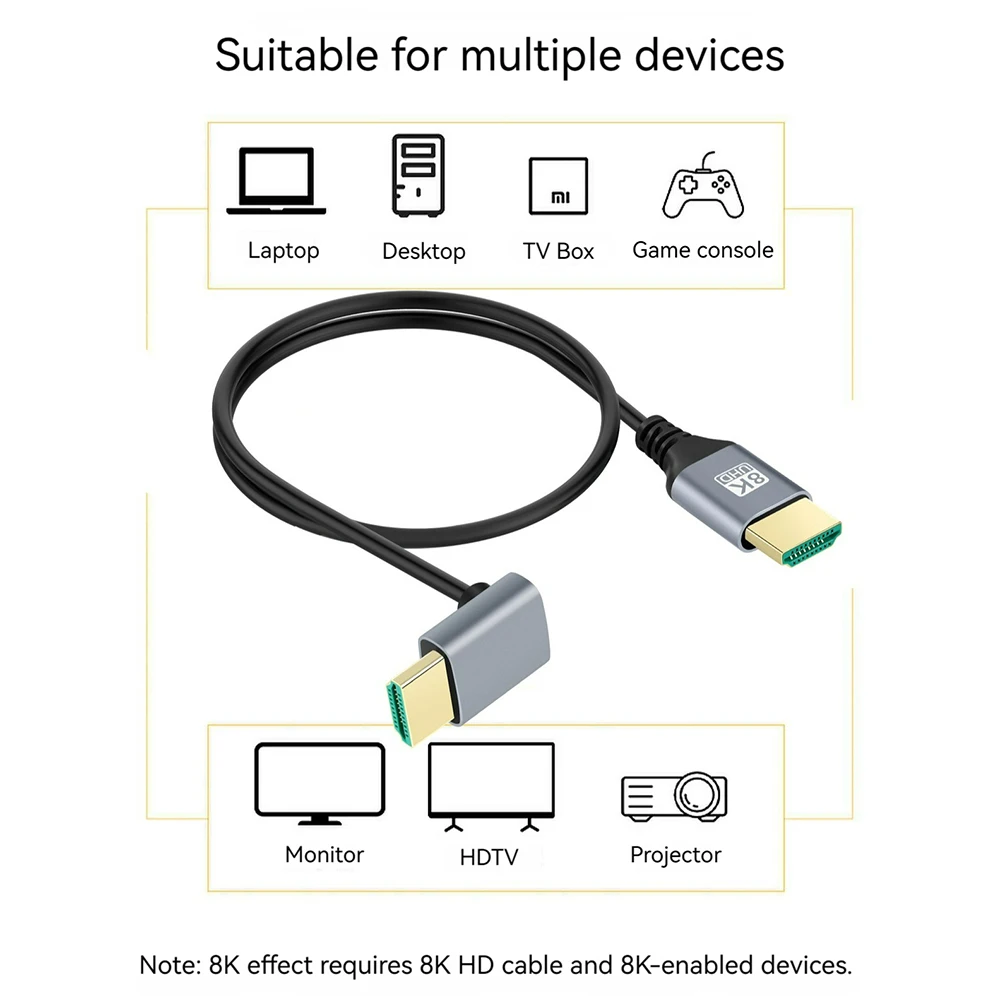 Kątowy 2.1 standardowy kabel UHD 8 k60hz 4 k120hz 48Gbps EARC HDCP High Speed HDR od4. 0 Ultra-cienki dla projektor do laptopa HDTV