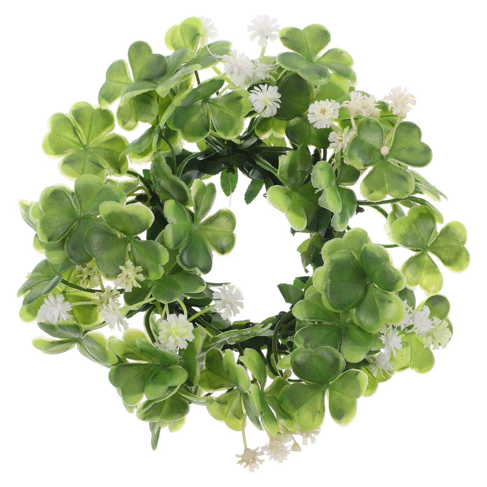 

Artificial Shamrock Ring Small Tabletop Centerpiece St Patricks Day Decor Candleholder Wreath Party Accessory Holiday