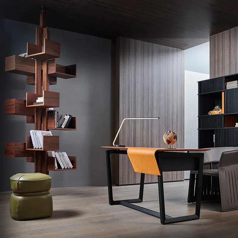 Rotating Bookcase Black Walnut Solid Wood Shelf Bookshelf