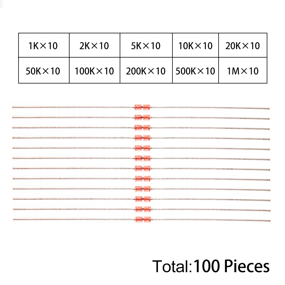 100PCS 10Values MF58 NTC Thermistor Kit 1K-1M 3950B for Temperature Sensing & Circuit Thermal Control Projects 20K 50K 1M 100K