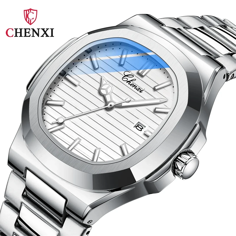 CHENXI 8222 Stainless Steel Wristwatch Case Fashion Calendar Quartz Waterproof Luminous Man Watches Reloj Hombre