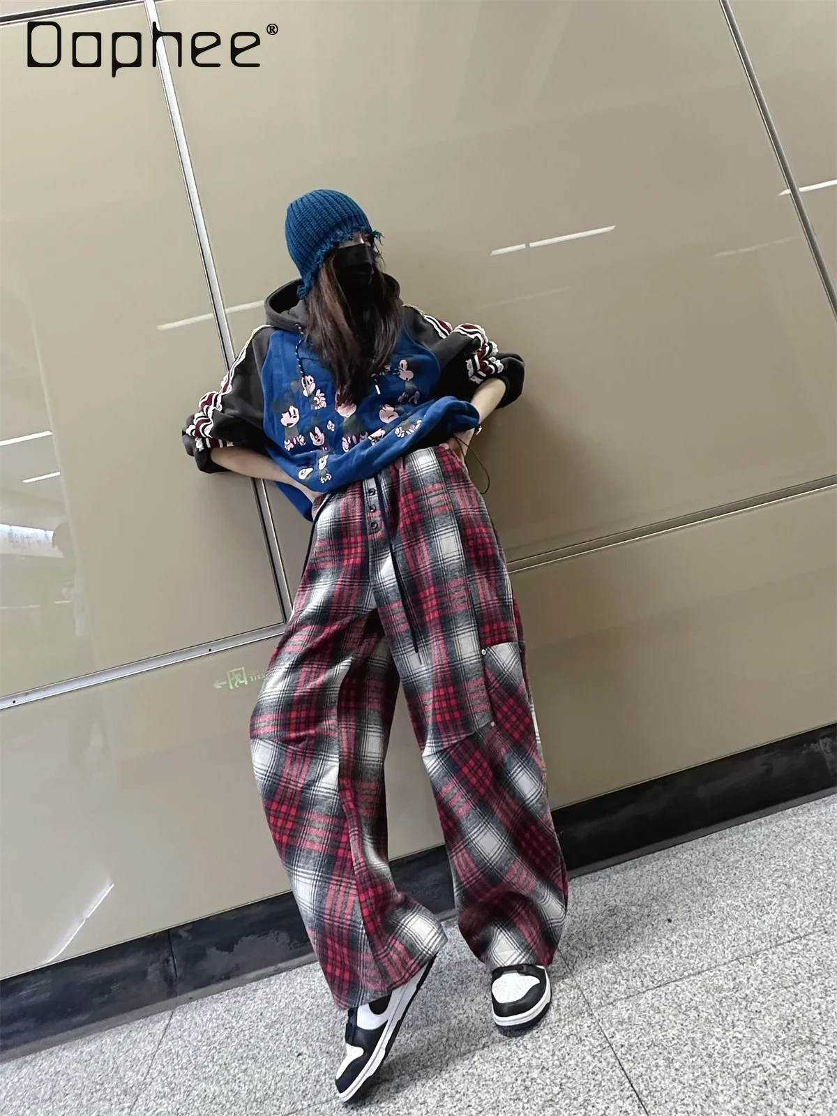 

High-waisted Plaid Sweatpants Women's Autumn and Winter Thickened Wide-leg Pants 2025 New Straight Mopping Scimitar Pants