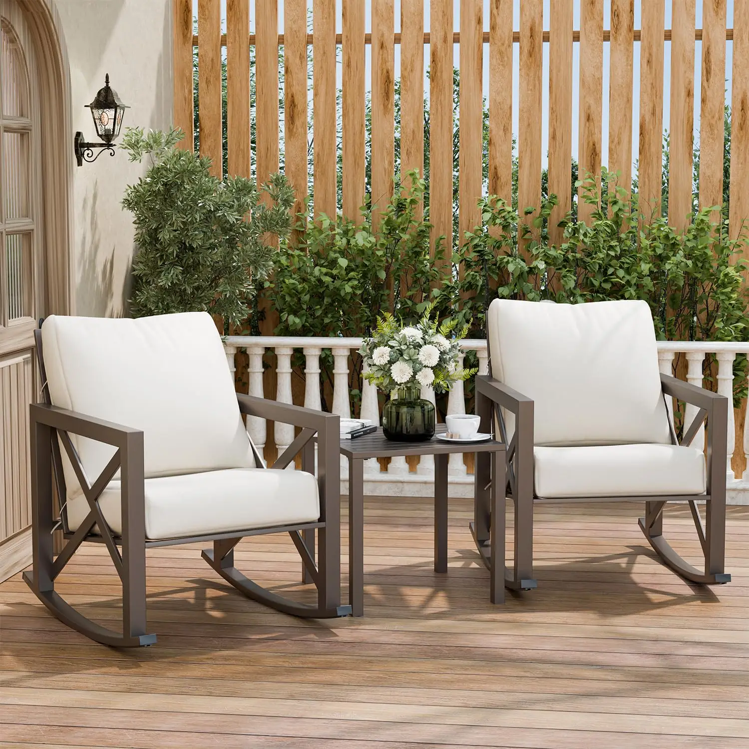 

Oversized Metal Rocking Bistro Set Sofa 3-Piece 6.5" Cushions Outdoor Patio Porch Poolside Custom